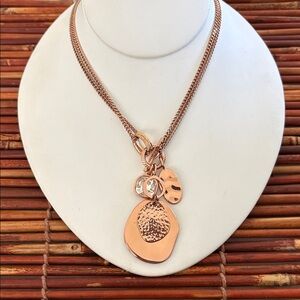 Premier Designs Rose Gold Charm Pendant Necklace Toggle Clasp 18”